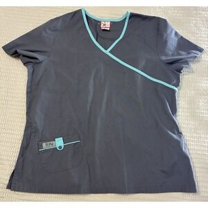 Izzy‎ Scrubs Women's Gray/Blue Scrub Top Size XL